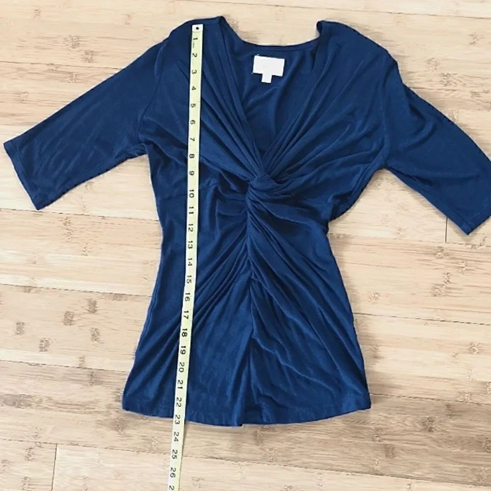 Anthropologie Deletta V Neck Twist Tie Short Sleeved Top Sz XS Teal Blue